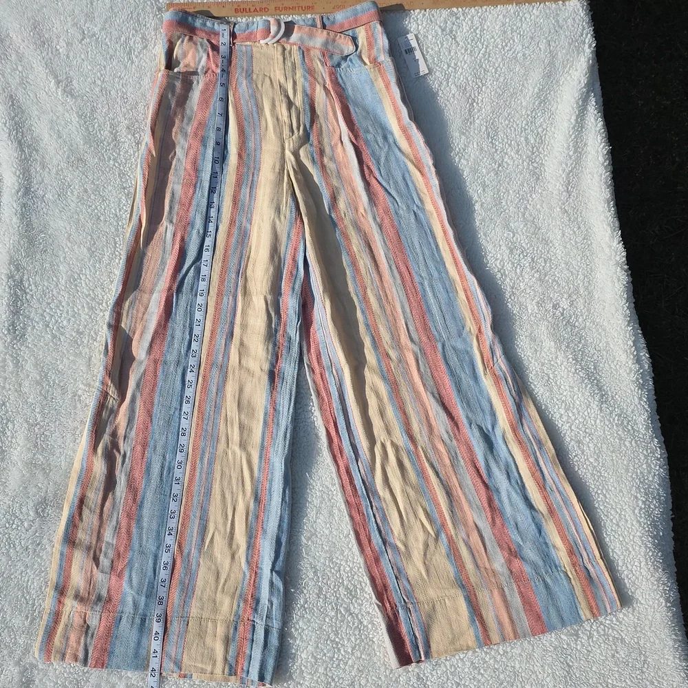 NWT Anthropologie Wide Leg Linen/Cotton Striped Pants Yellow Blue Orange Red Sz4 - Picture 4 of 17
